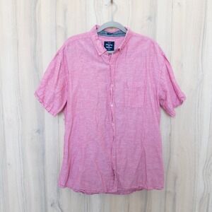 Artistry in Motion Mens Linen Button Down Shirt XL Pink Slim Fit Short Sleeve